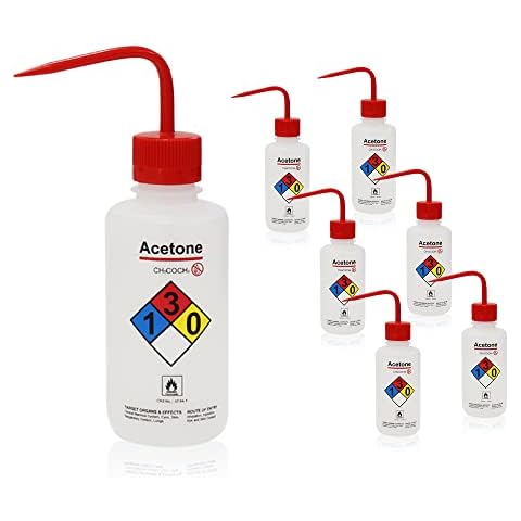 Okulab 6PCS of Acetone Wash Bottles, Vol.500ml (17oz), Narrow Mouth, Self-Venting Safety Squirt Bottle, LDPE Material, WBA500A6 Cover
