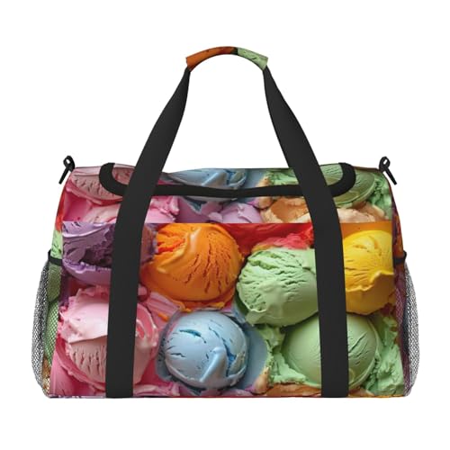 Many colored ice cream Print Foldable Carry On Tote Large Capacity Hand Carry Bag for Airplane Weekend Getaways