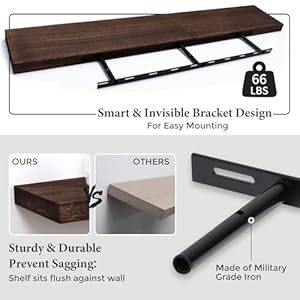 Axeman Floating Shelves 8 Inch Deep Rustic Solid Wood Wall Shelves for Storage Wall Mounted Display Shelving with Invisible Heavy Duty Metal Bracket 48 W x 8 D x 16 H Rustic Brown