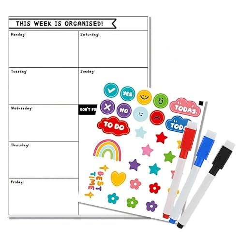 Calendario Magnetico Settimanale Per Frigo - Cancellabile, Con Pennarelli E Cancellino - Foto 3
