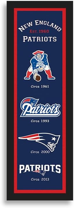 Sporticulture NFL Wall Art New England Patriots Logo Heritage Print - Small Size 8" x 26" Framed Football Poster Sports Logo Merchandise - Perfect Gifts For Men & Women Fans for Bedroom & Man Cave