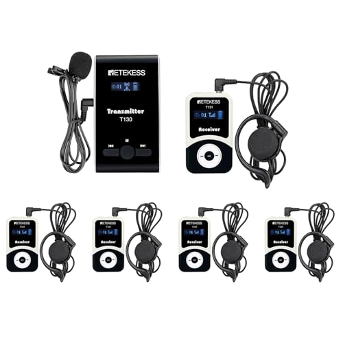 Retekess T130-T131 Sistema di Guide Turistiche, Set di Guide Turistiche con Cuffie, Wireless Tour Guide System, PLL Tecnologia, 60 M, Adatto per tour a piedi della città