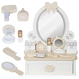 Little Girls Makeup Table with Mirror, Kids Vanity Table Set with Storage Drawer,Toddler Pretend Play Vanity Set with 9 pcs Multiple Make up Accessories,Princess Vanity Desk for 3+Kids Babies
