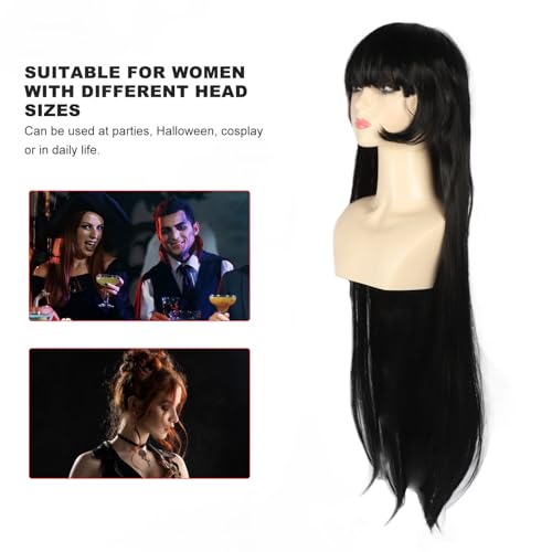 BSTCAR Women Long Straight Wig Black, Heat Resistant Synthetic Hair Wig with Bangs for Daily Party Halloween - Image 4