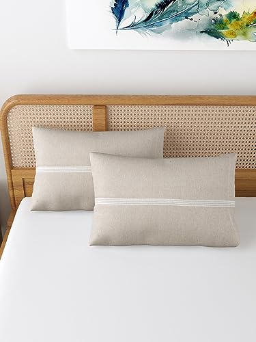 Image of 180 TC Pillow Cover Set of 2 | Pillow Cover Cotton 100% | Pillow Cover Set of 2 King Size | Wrinkle Free & Fade Resistance | Striped Pattern | Standard Size | All Season Use (Light Grey)