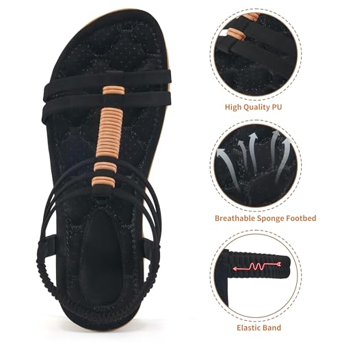 Alicegana Womens Sandals Summer Dressy Gladiator Comfortable Walking Shoes Non Slip Casual Beach Flats3