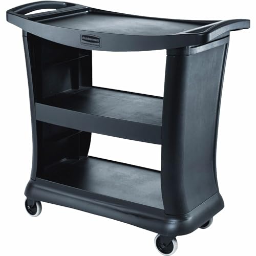 Rubbermaid Commercial Products Executive Series Utility/Service Cart 300 lb. Capacity Black for Foodservice/Restaurant/Cleaning