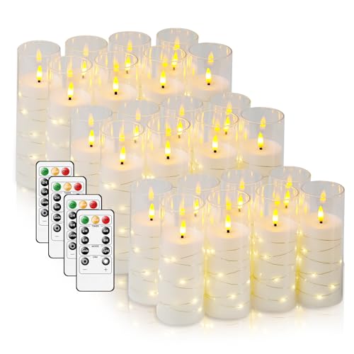 Image of Flameless LED Candles with Timer 24 Pc Flickering Flameless Candles for Romantic Ambiance and Home Decoration Stable Acrylic Shell,with Embedded Star String,Battery Operated Candles(White)