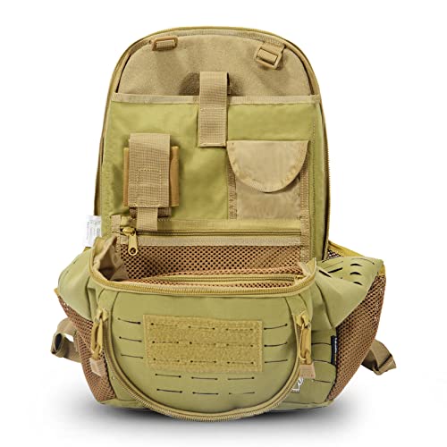 Leisontac Military Tactical Backpack, 500D Lightweight Nylon Backpack, Laser Cut Molle Assault Pack, 26L Waterproof Runksack (Coyote Tan) #TOP4