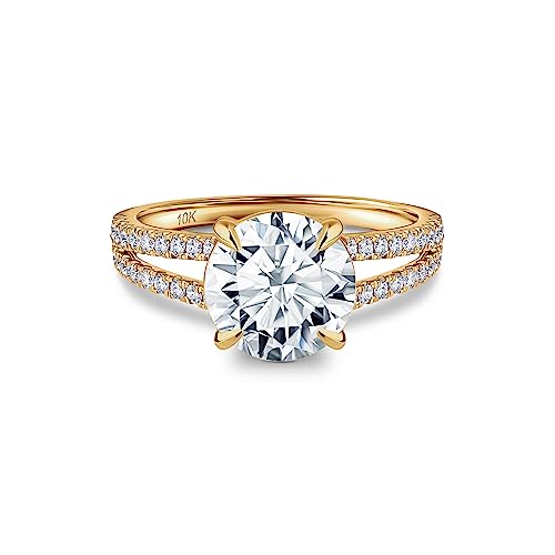 ISAAC WOLF 10k Gold Ring 3.55 Carats Round Cut Moissanite Split Shank Engagement Rings VS1