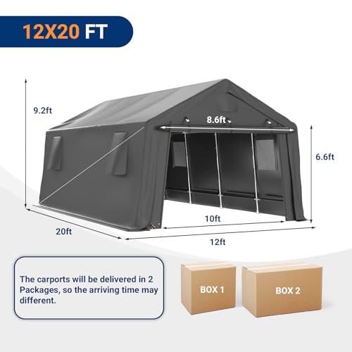 Udpatio NBST005BLK1220-MUPUS 12X20 Ft Carport Heavy Duty, Peak Roof Portable Garage Waterproof Anti-Snow Uv-Resistant Car Port thumb #2