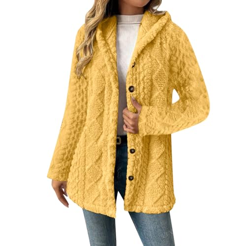Chaqueta de forro polar con capucha para mujer, talla grande, con botones, para otoño e invierno, cálida, casual, holgada, suave, mullida, con capucha, abrigo térmico de forro polar sherpa, ropa de