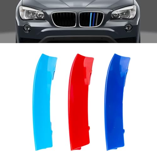 Image of x xotic tech Iconic 3-color Tri Grille Insert Trims Strips, Front Center Kidney Grilles Compatible with BMW X1 E84 2009-2015 (7-Beams Standard Grill)