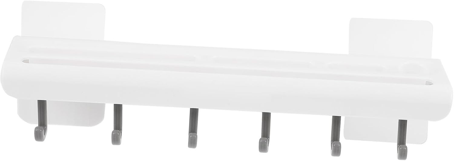 Wall Mounted Kitchen Utensil Rack with Adhesive Hooks, White Hanging Utensil Holder for Knives and Spoons, No Drilling Storage Organizer for Home Kitchen