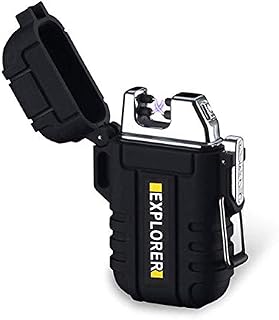 Waterproof Dual Arc Lighter,USB Rechargeable Windproof Flameless Electric Lighter with Lanyard for Outdoors