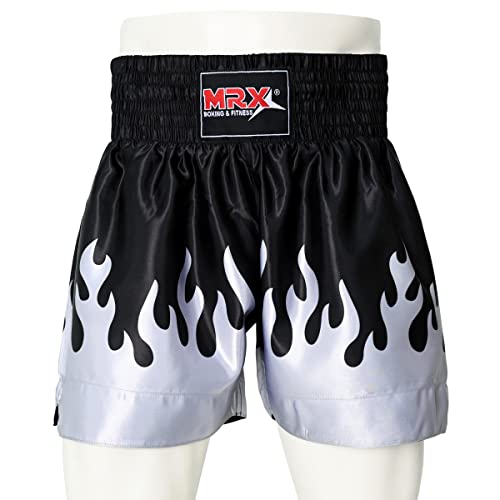 Foto von MRX Boxshorts für Herren, Training, Kampf, Muay Thai, Shorts, Boxen, MMA BJJ, kurze Kickboxen, Trunks, Kleidung, Schwarz/Silber Flamme, L Kurze