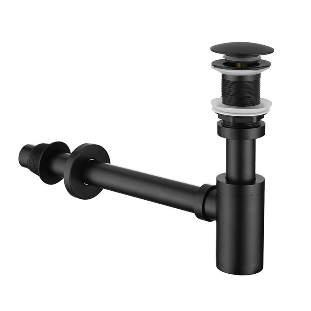 Bottle Trap Set, Stainless Steel Bathroom Sink Stopper P-Trap Complete Set Without Overflow, Basin Waste Bottle Trap Set for Kitchen Bathroom Sink Basin, Black
