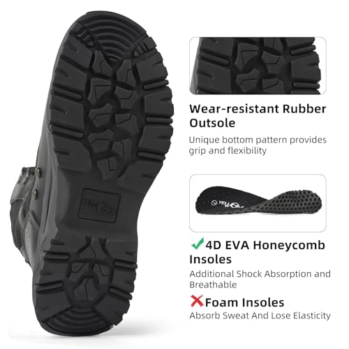 Image of Women's Tactical Boots, Motorcycle Combat Boots for Women | 8-inch work boots, side zipper; lightweight, breathable, water-resistant. For police, security, EMT, motorcycle