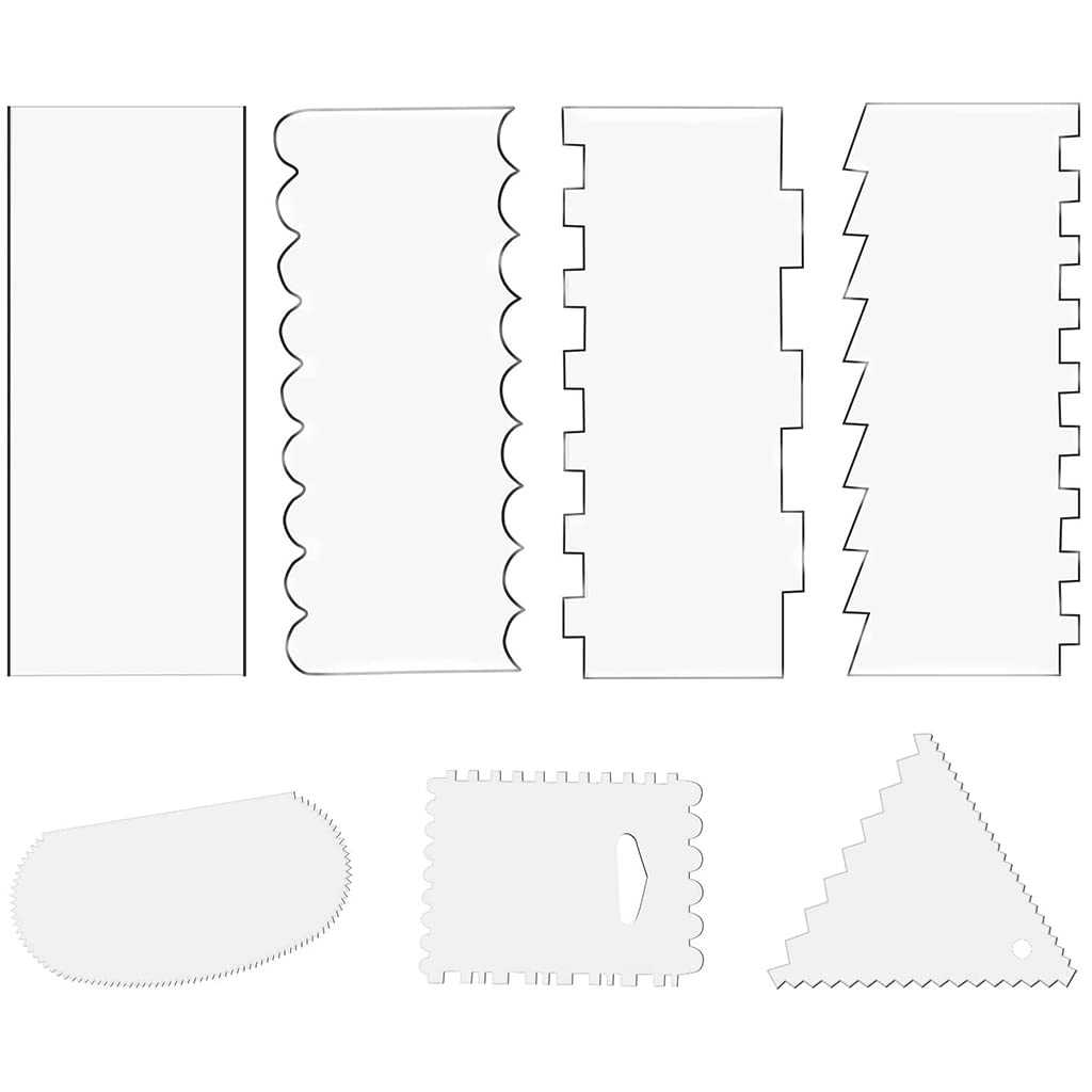 MALSSE Clear Acrylic Cake Smoother Scraper Large Cake Comb for Buttercream Smoother Scraper Acrylic Decorating Comb Set Stripes