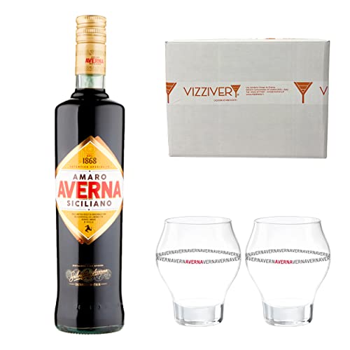 Amaro Averna Siciliano 29% Vol. 1000 ml - con 2 Bicchieri Originali Amaro Averna