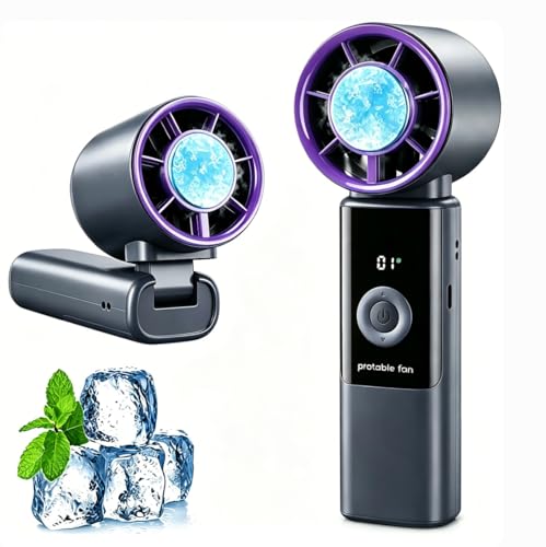 Imagen de Snorthy 3 en 1 Ventilador Portatil Potente de Mano 5 Velocidades Ventilador Turbo con Aire Acondicionado Recargable 4000mAh Plegable Mini Ventilador Personal para Hogar Oficina Viajes Exterior
