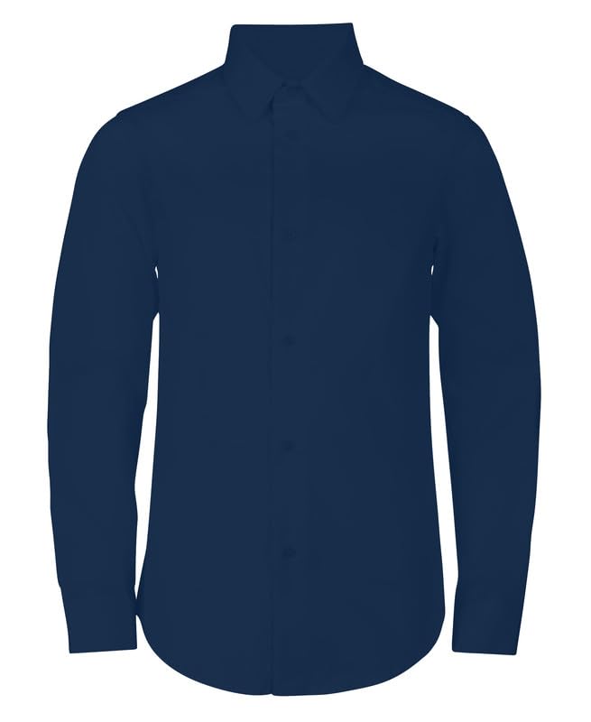 Adam Baker Boy's Regular Fit 4-Way Stretch Long Sleeve Solid Dress Shirt - Colors