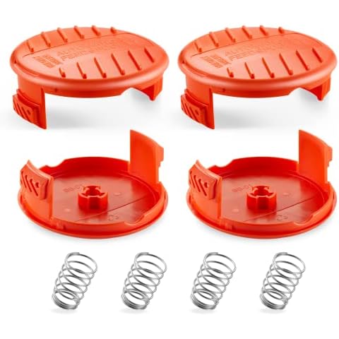Trimmer Line Cap and Spring for BLACK+DECKER,Trimmer Replacement Spool Cap Covers Compatible for Black+Decker AFS Trimmer (RC100P),Black and Decker Weed Eater Parts,4 Pack (4 Spool Cap+4 Spring) Cover