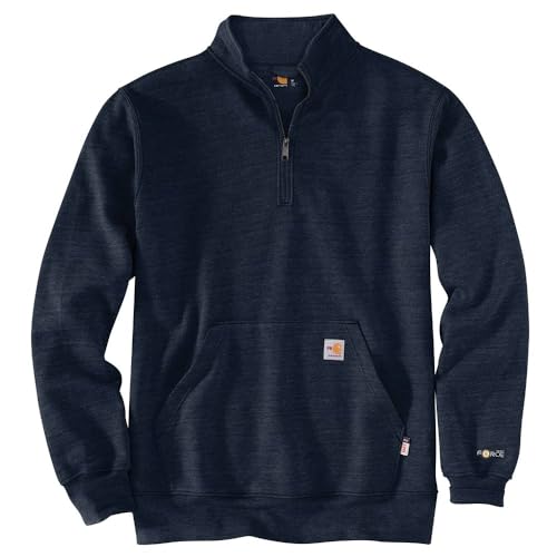 Carhartt Men's Flame Resistant Force Loose Fit Midweight Quarter-Zip Sweatshirt, Navy, Large
