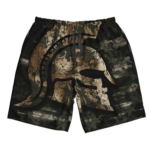 Spartan Warrior Camo Green Black Mens Swim Trunks Swim Board for Teen Shorts Surf Swimming Beach Trunks X-Large, White4