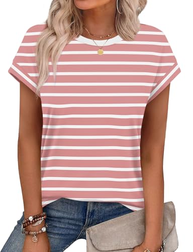 Image of Alaroo Womens Summer Tops Short Sleeve Shirts Crew Neck Cute Trendy Tunic Blouses (S-3XL)