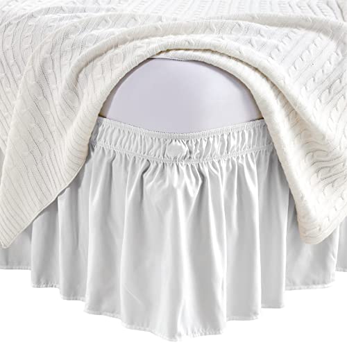 Freshculture Wrap Around Ruffled Bed Skirt For Twin Beds, 15 Inch Tailored Drop, Adjustable Elastic Dust Ruffles Twin Size, Easy Fit Wrinkle & Fade Resistant, Soft Brushed Fabric, White #TOP6