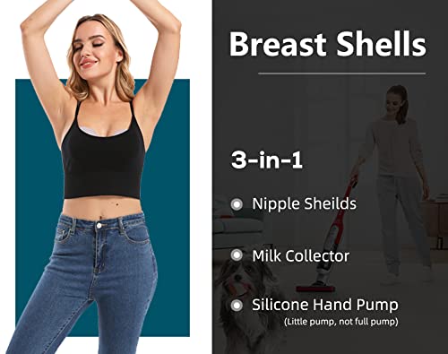 3-In-1 Breast Shells For Sore Nipples | Milk Collector | Breast Pump With Natural Suction | Fit In Bra, Kick-Proof, Not Elephant Trunk When Wearing | Nipple Shells | Anti Dirt Case | 4Oz/120Ml, 2Pcs #TOP3