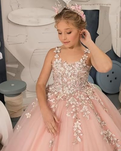 Tulle Flower Girl Dress Lace Appliques Girls Pageant Dress Ruffles First Communion Dress with Long Train3
