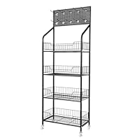 HHEMSTD 5 Tier Metal Display Stand Rolling Candy Display Stand with Wheels Snack Stand Organiser Shelf on Countertop for Shop Black