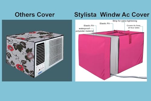 Image of Stylista Window ac Cover Suitable for O-General 1.5 Ton AXGB18CHAA-B, Pink Color Elastic fit Cover for Front and Rear of Window Ac