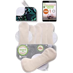 Cloth Pads Menstrual Heavy Flow; 6-Pack + Bag (L+XL) Organic Cotton Reusable Pads Menstrual Made in EU; Large Reusable Period Pads; Reusable Sanitary Pads for Women; Overnight Washable Pads Menstrual