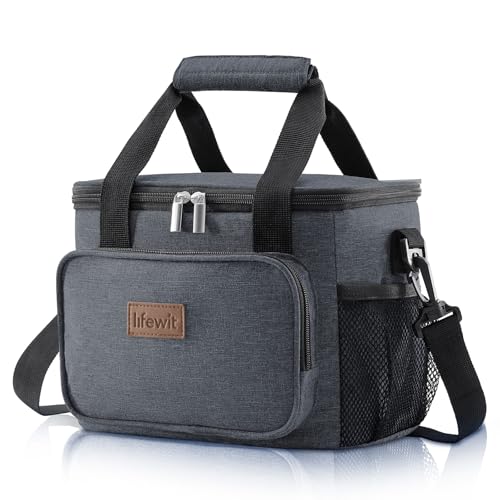 Lifewit Bolsa Termica Porta Alimentos 9L(12 Latas), Bolso Comida Trabajo Hombre y Mujer, Lunch Bag para Lonchera, Medio Bolsas Nevera Portatil para Playa, Viaje, Work, Gris Oscuro