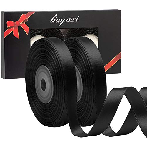 Image of Solid Color Double Faced Black Satin Ribbon 1 /2 inch X 50 Yards, Ribbons Perfect for Crafts, Wedding Decor, Bow Making, Sewing, Gift Package Wrapping and More