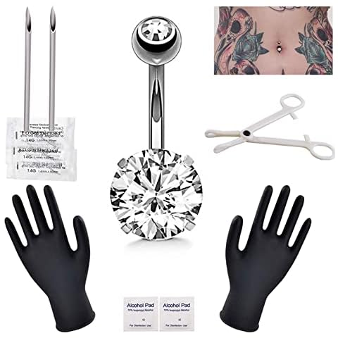 SOTICA Belly Piercing Kit, Belly Button Piercing Kit Navel Piercing Kit with with Jewelry 14G Piercing Needles Disposable Piercing Clamps and Piercing Jewelry for Beely Piercing Supply (silver)… Cover