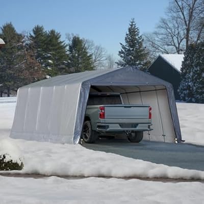New Yard 12 x 20 ft. Heavy Duty All-Season Carport Canopy and Portable Garage Shelter with Steel Frame and Waterproof UV Cover and Zippered Roll-Up Doors for Cars, Trucks, and SUVs Grey