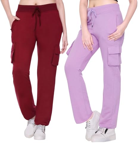 Image of White Moon Women's 4 Pocket Cargo Joggers for Gym - Comfortable Track Pants for Women, Cotton Jogger Combo Pack of 2, Ideal Track Pants for Women, Cargo Joggers for Everyday Wear