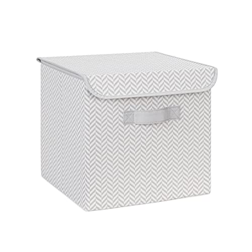 Ocean Home Textile Caja de almacenamiento con tapa con estampado gris, cubo de almacenamiento plegable, 30 x 30 x 30 cm Cover