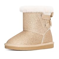 KRABOR Girls Glitter Snow Boots Cotton Lining Warm Winter Non~Slip Shoes with Cute Bow for Toddlers/Little Kid (Rose Gold Size 9)