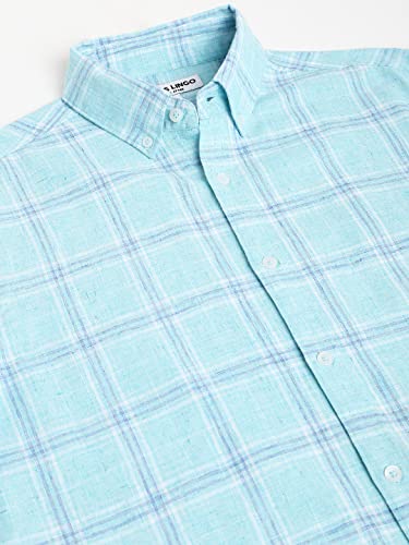 Image of Dennis Lingo Men's Checkered Slim Fit Cotton Linen Casual Shirt with Button-Down Collar & Full Sleeves