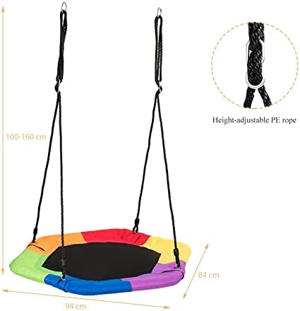 Maxmass Nest Swing, Kids Hanging Tree Swing with Adjustable Length Ropes, Children Swing Seat Set for Outdoor Indoor (Hexagon, 150kg Capacity)