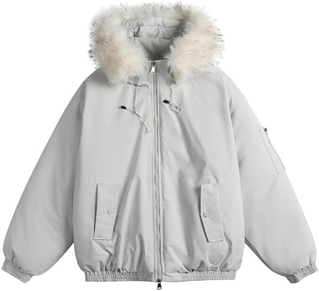 Detachable Wool Neck Hooded Cotton Padded Jacket with Thickened Outdoor Commuting Coat