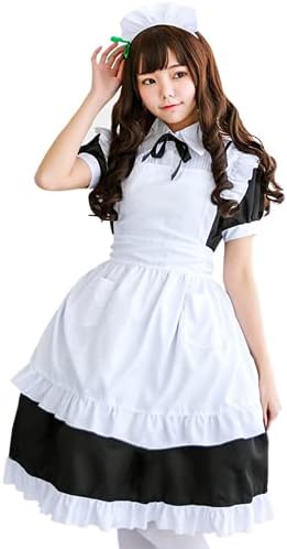 [milky time] メイド服 コスプレ クラシックスタイル 半袖 膝丈 ロング メイド ハロウィン クラシック 3点セット 詳細画像1
