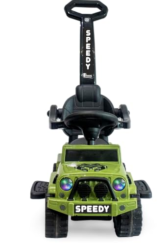 Image of Joyride Speedy Plus 4x4 Large Size Ride on Jeep with LED Headlight | Music |Seat Storage| Safety guardrail |Parental Handle | Big Wheels for Kids 1 to 4 Years (Green)