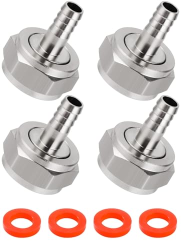 Hilangsan Keg Coupler Barb Connector 5/16'' Beer Barb G5/8 Thread Hex Nut Beer Keg Coupler Fitting with Sealing Gasket Washer Chrome-Plated Brass Beer Line Connector (4 Pack)