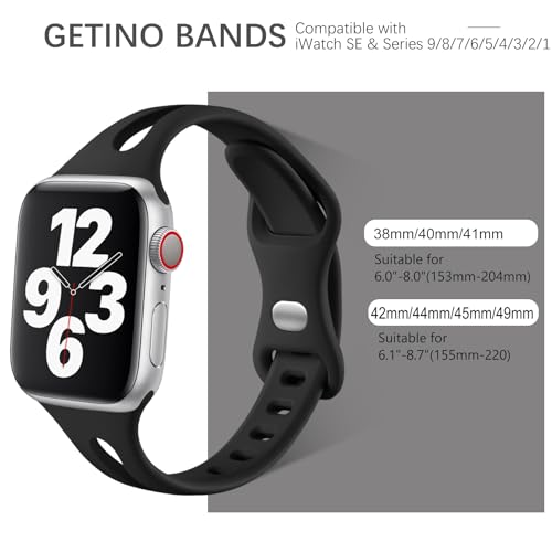 Image of Getino Band Compatible with Apple Watch 40mm 38mm 41mm 42mm Women, Soft Silicone Stylish Breathable Slim Sport Bands for iWatch SE Series 11 10 9 8 7 6 5 4 3 2 1, Blue Gray /Cyprus Green /Purple /Black